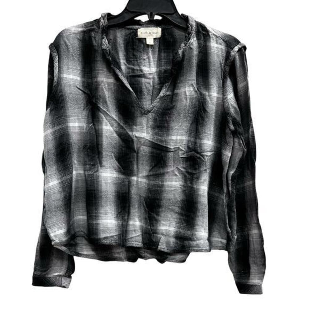 CLOTH & STONE gray black silver whimsy ruffle neck flannel sz S - Picture 1 of 5